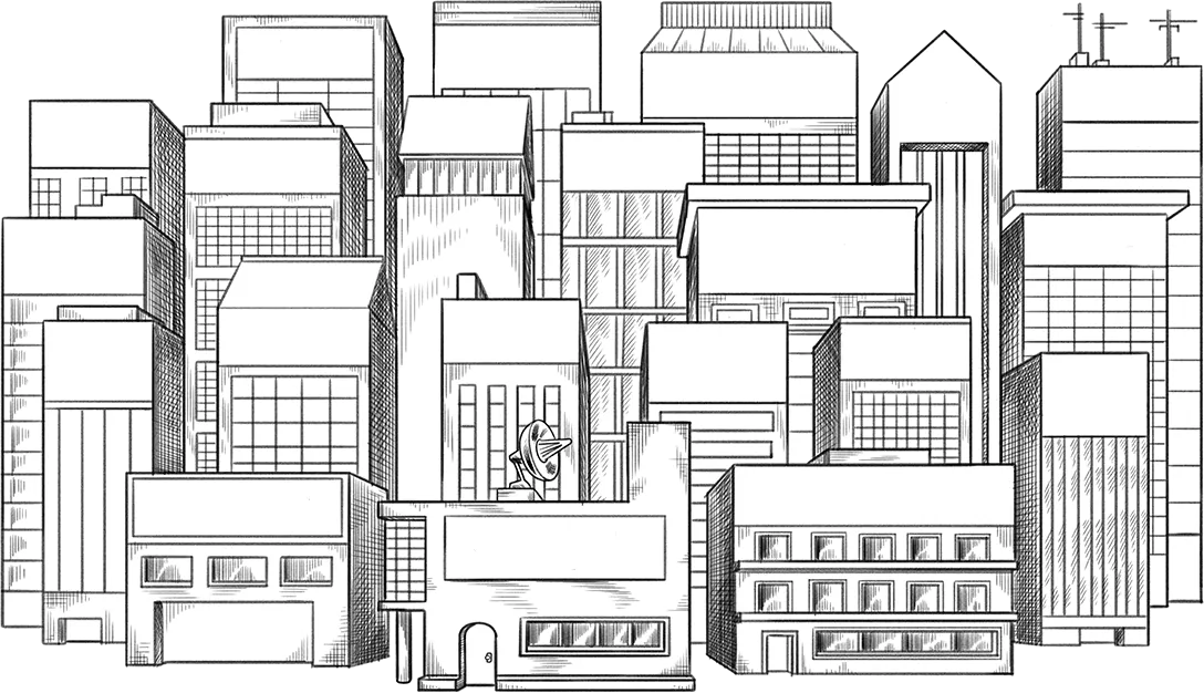 Illustrated city skyline
